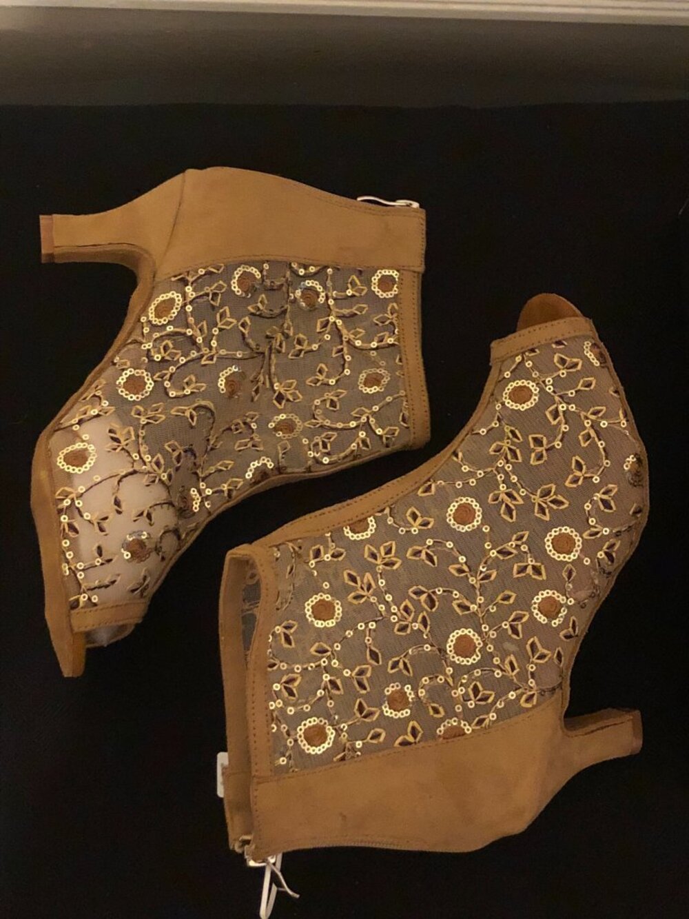 DanceandSway Champagne Sheer Floral Lace Sequin Dance Booties Sz 8